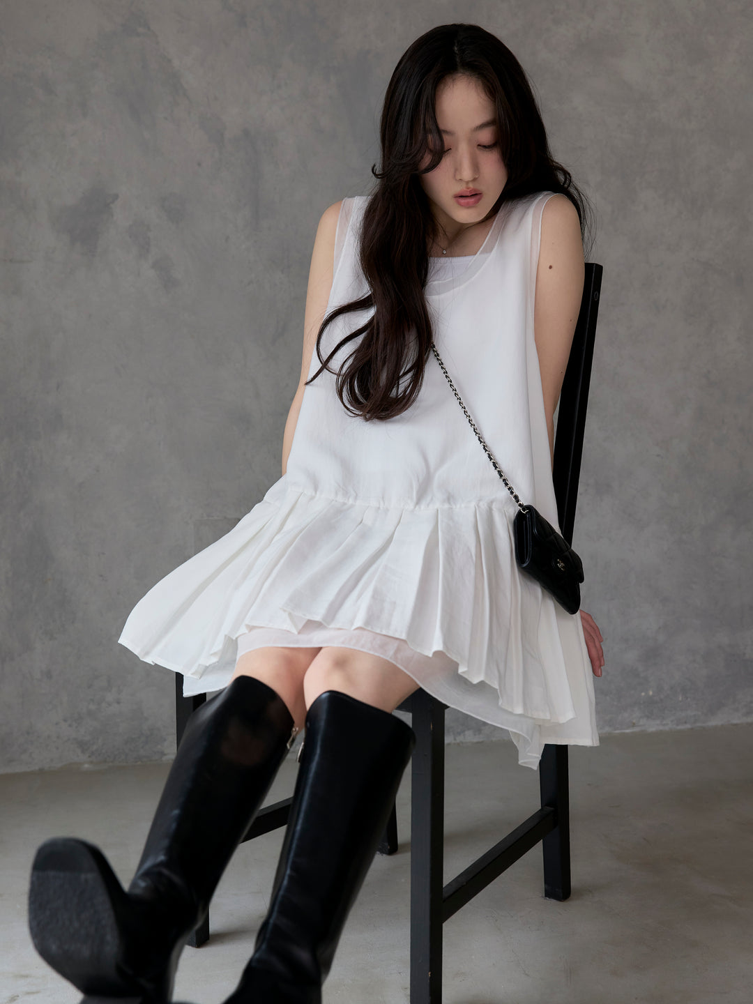 シアーレイヤードプリーツミニワンピース