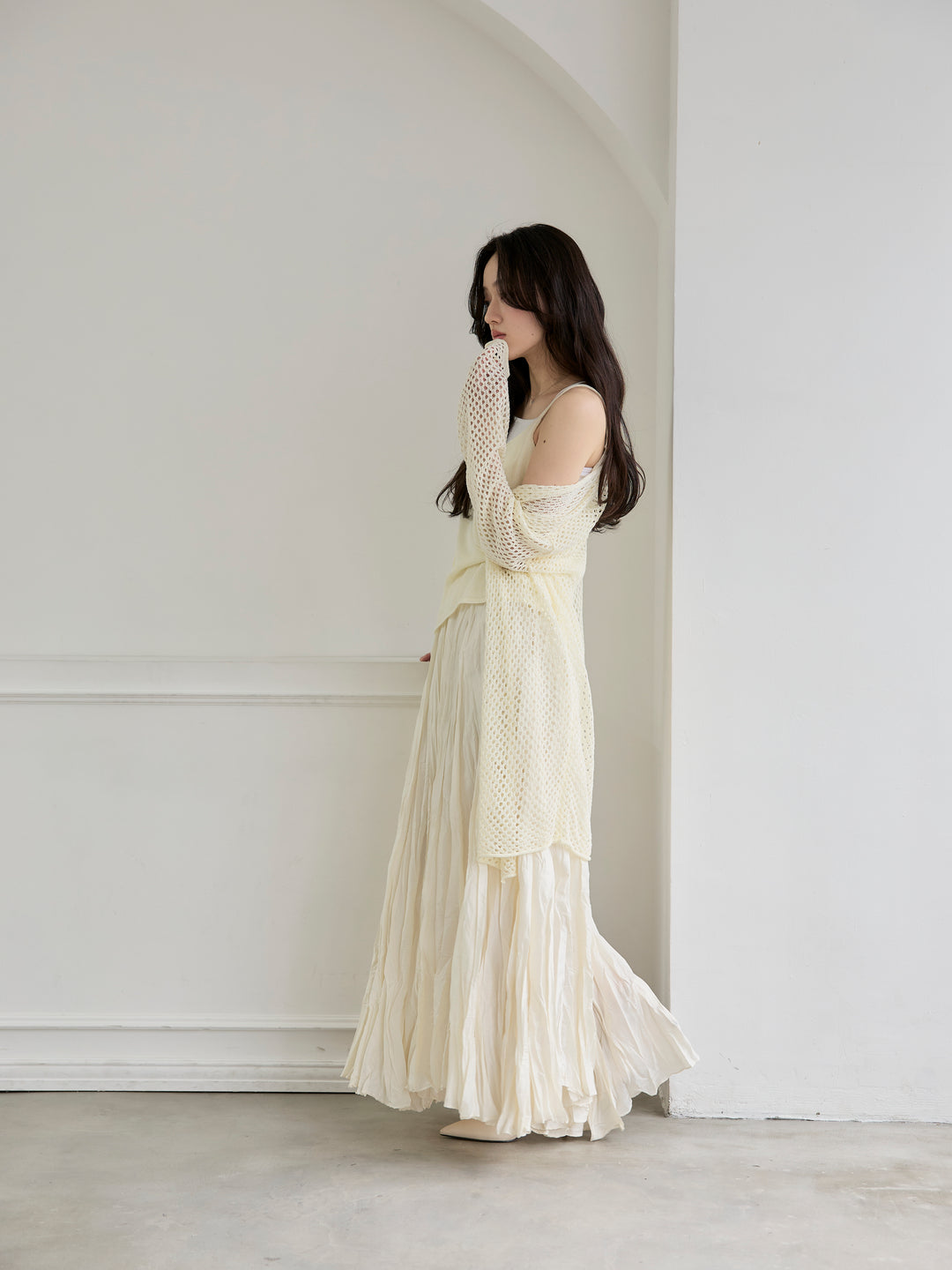 リネンタッチ透かし編みカーディガン&キャミソールSET