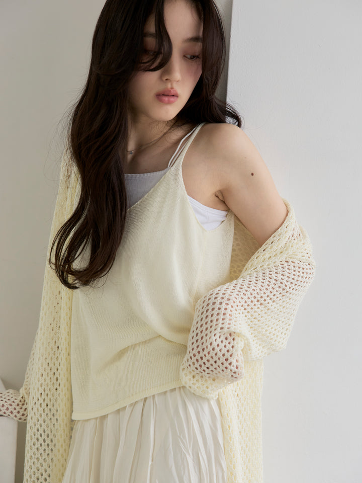 リネンタッチ透かし編みカーディガン&キャミソールSET