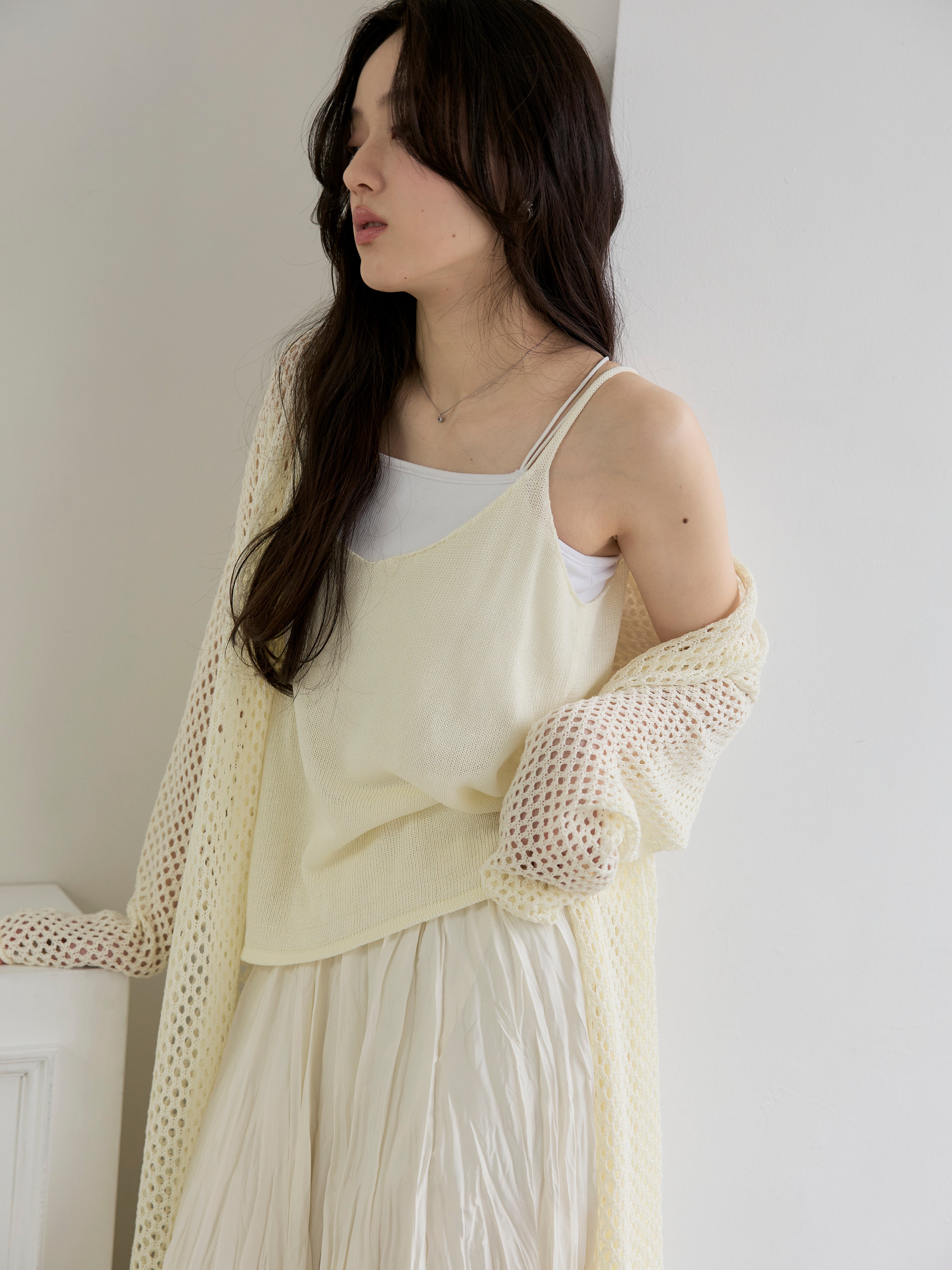 eriko katori リネンガーゼキャミソール　新品未使用タグ付き SET】リネンタッチ透かし編みカーディガン&キャミソールSET+カットリブ
