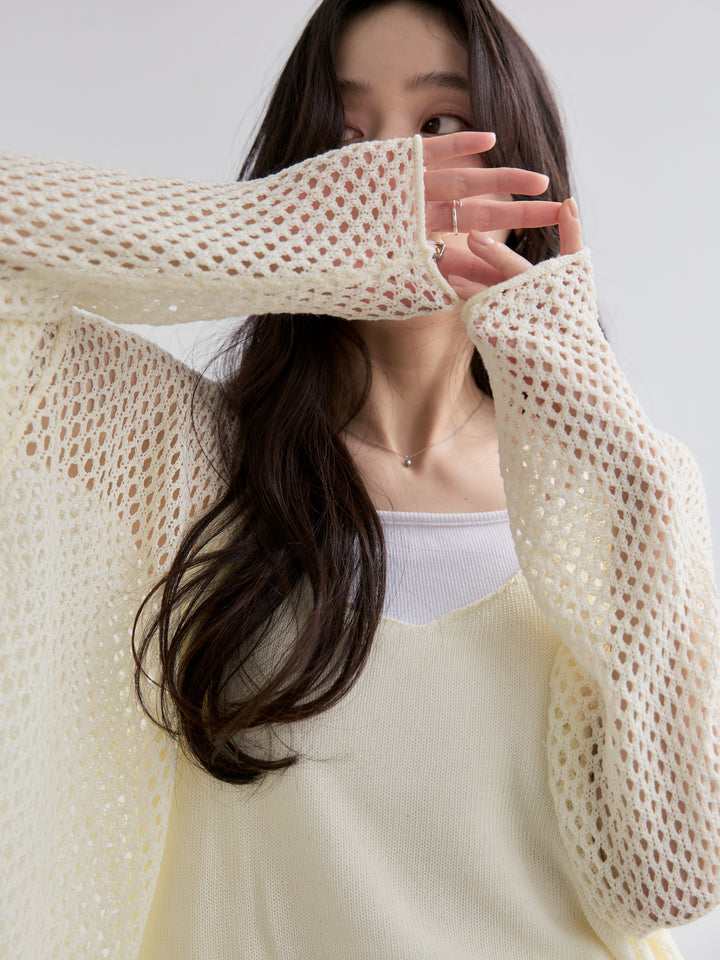 リネンタッチ透かし編みカーディガン&キャミソールSET