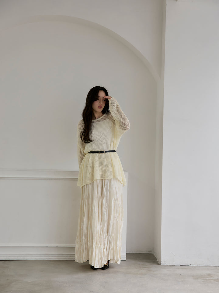 リネンタッチメッシュルーズトップス