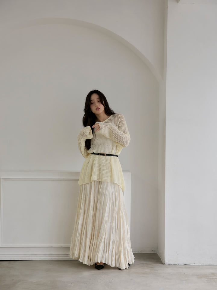 リネンタッチメッシュルーズトップス