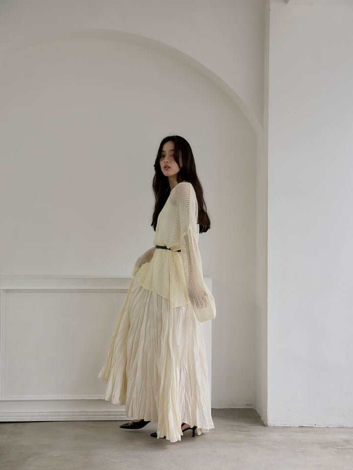 リネンタッチメッシュルーズトップス