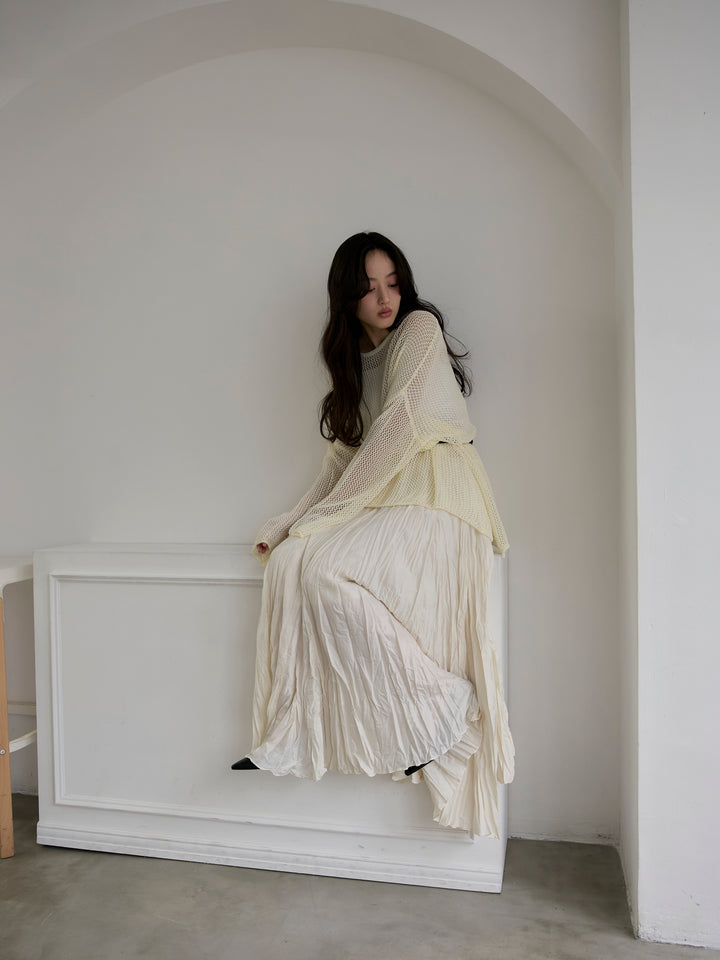 リネンタッチメッシュルーズトップス