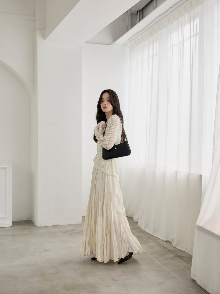 【SET】リネンタッチデザイン編みタイ付きルーズトップス+カットリブカップ付きバッククロスキャミソール(2set)