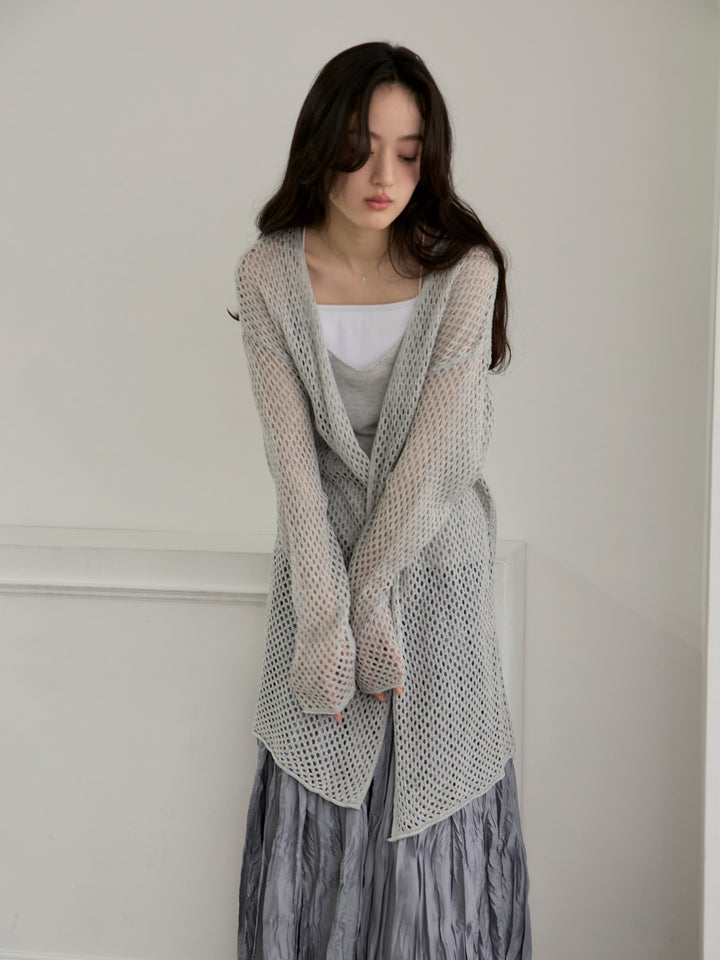 リネンタッチ透かし編みカーディガン&キャミソールSET