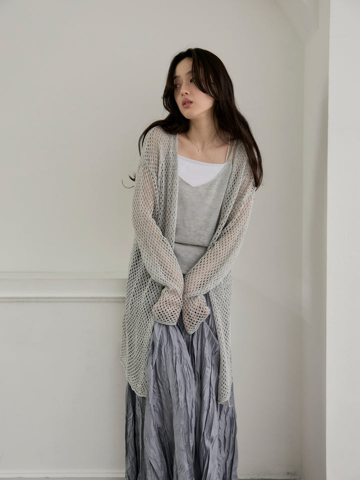 リネンタッチ透かし編みカーディガン&キャミソールSET