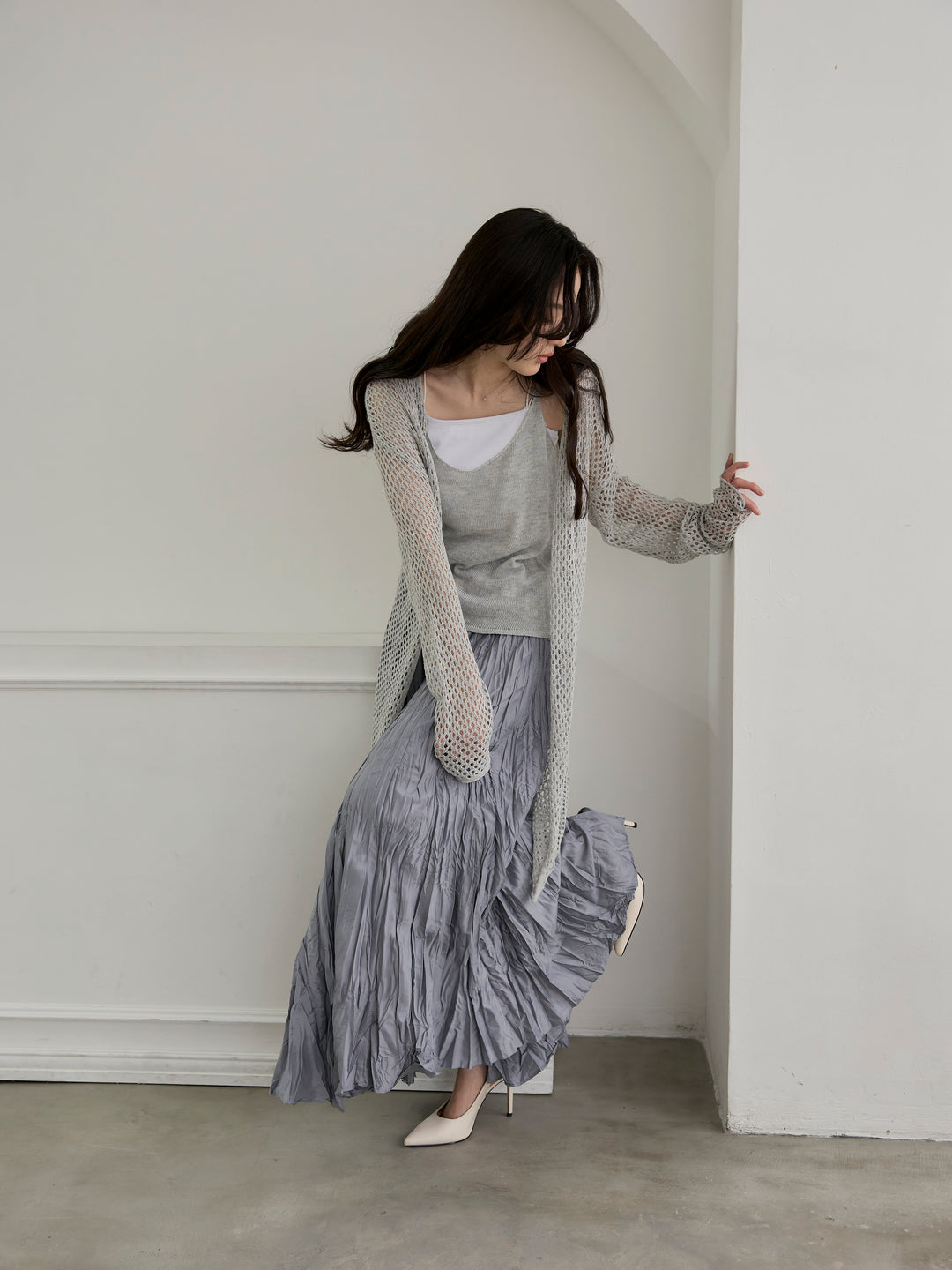 グロッシーワッシャープリーツスカート