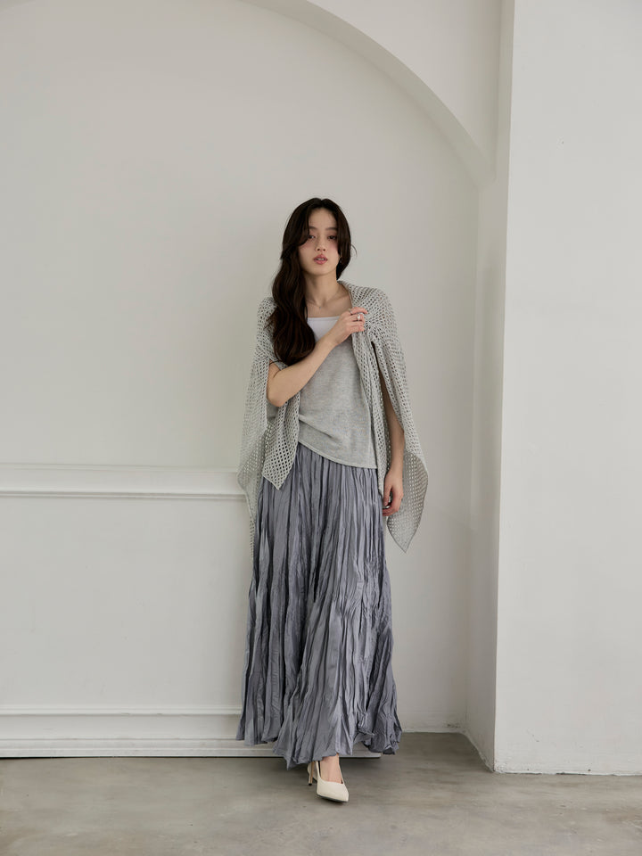 【SET】リネンタッチ透かし編みカーディガン&キャミソールSET+カットリブカップ付きバッククロスキャミソール(2set)