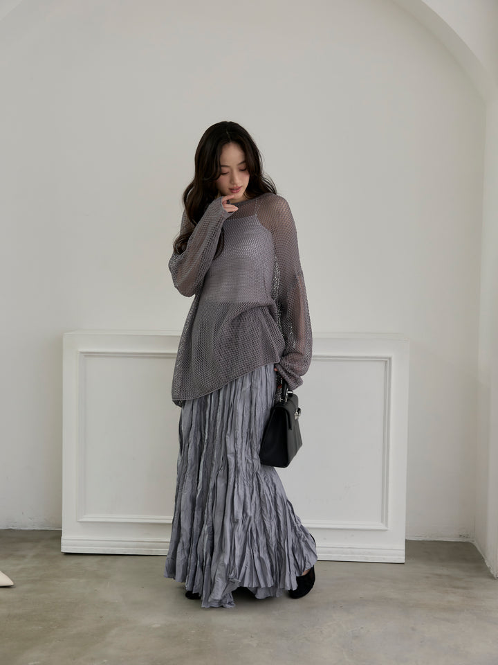 リネンタッチメッシュルーズトップス