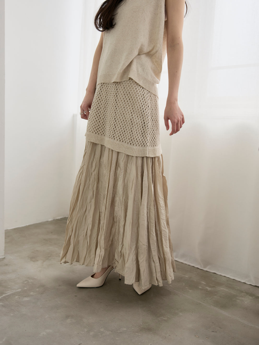 グロッシーワッシャープリーツスカート