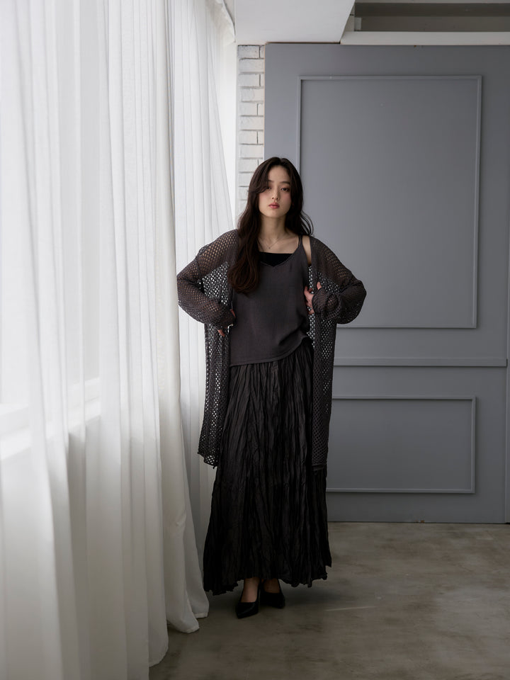 リネンタッチ透かし編みカーディガン&キャミソールSET