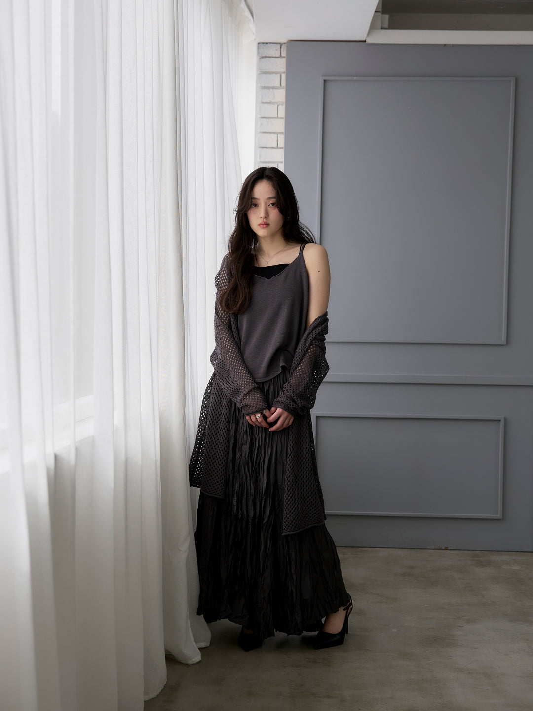 グロッシーワッシャープリーツスカート