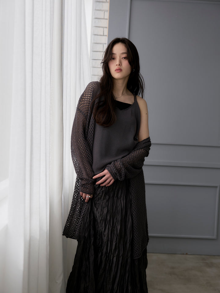 リネンタッチ透かし編みカーディガン&キャミソールSET