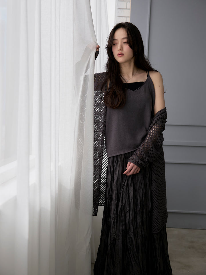 リネンタッチ透かし編みカーディガン&キャミソールSET