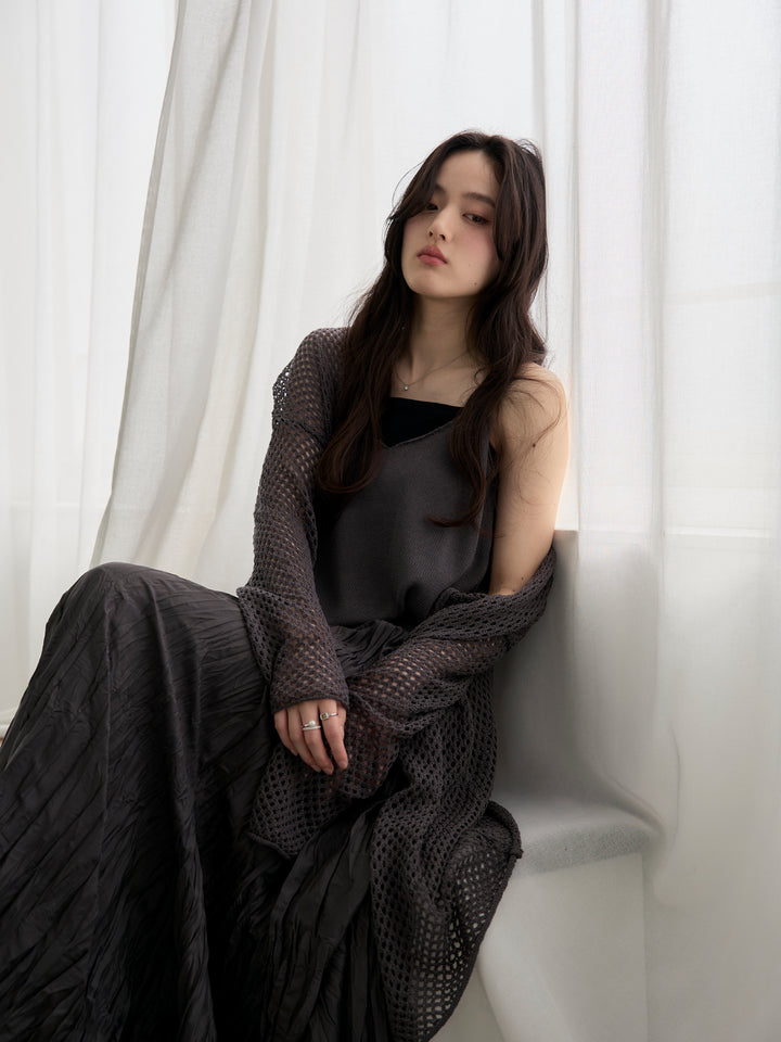 リネンタッチ透かし編みカーディガン&キャミソールSET