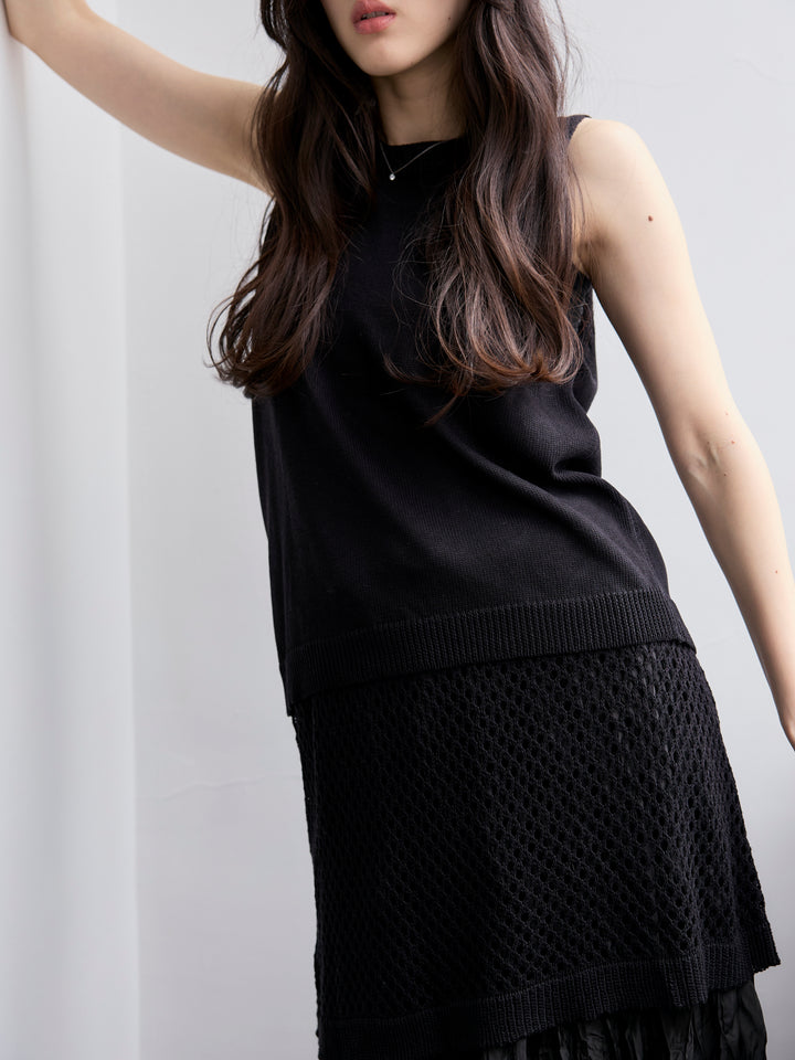 【SET】リネンタッチノースリトップス&透かし編みラップミニスカートSET+グロッシーワッシャープリーツスカート(2set)