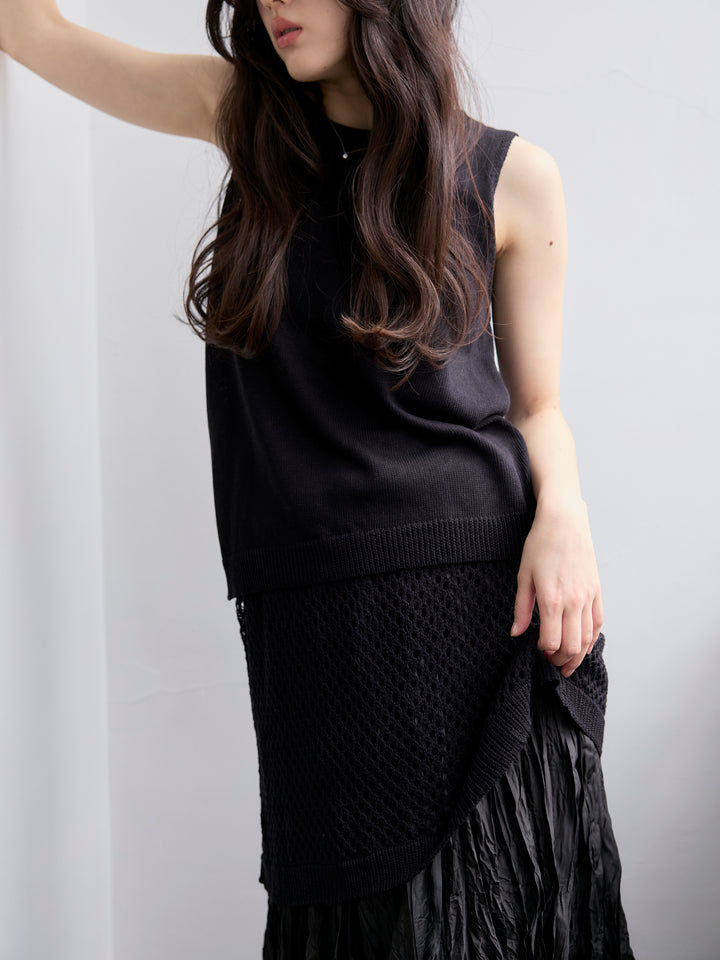 【SET】リネンタッチノースリトップス&透かし編みラップミニスカートSET+グロッシーワッシャープリーツスカート(2set)