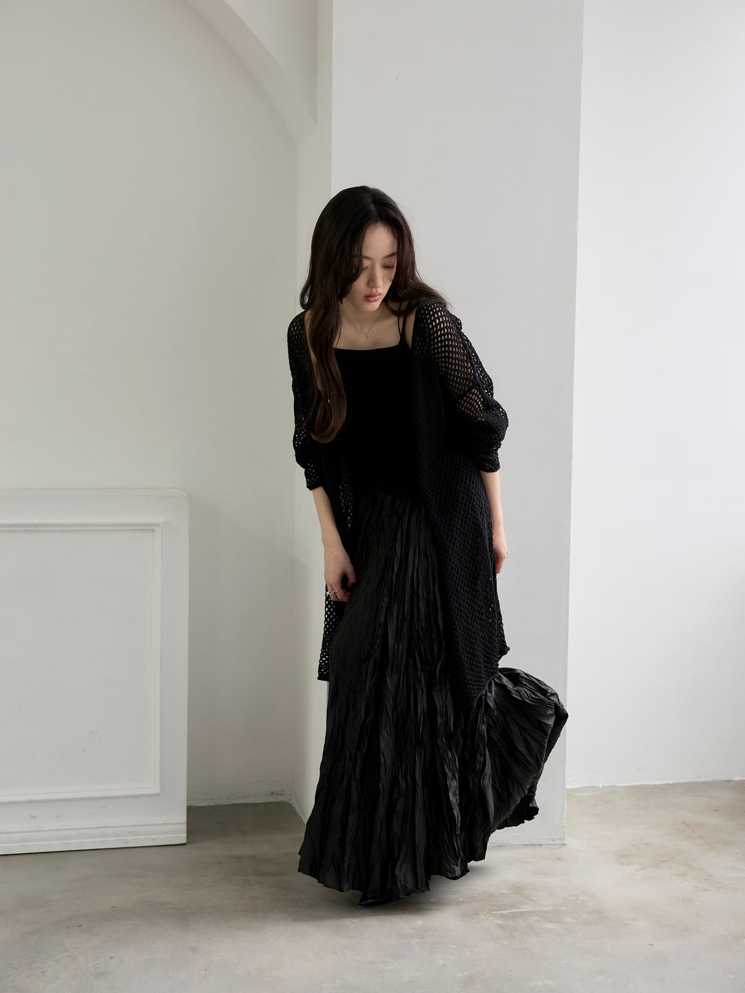 リネンタッチ透かし編みカーディガン&キャミソールSET