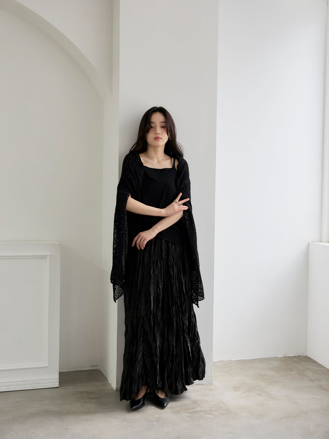 リネンタッチ透かし編みカーディガン&キャミソールSET