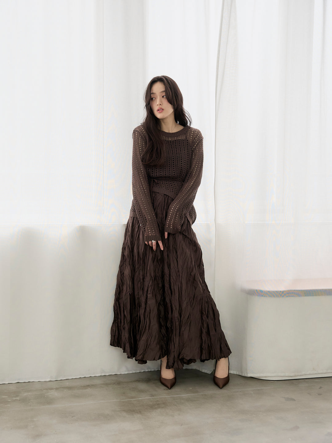 グロッシーワッシャープリーツスカート