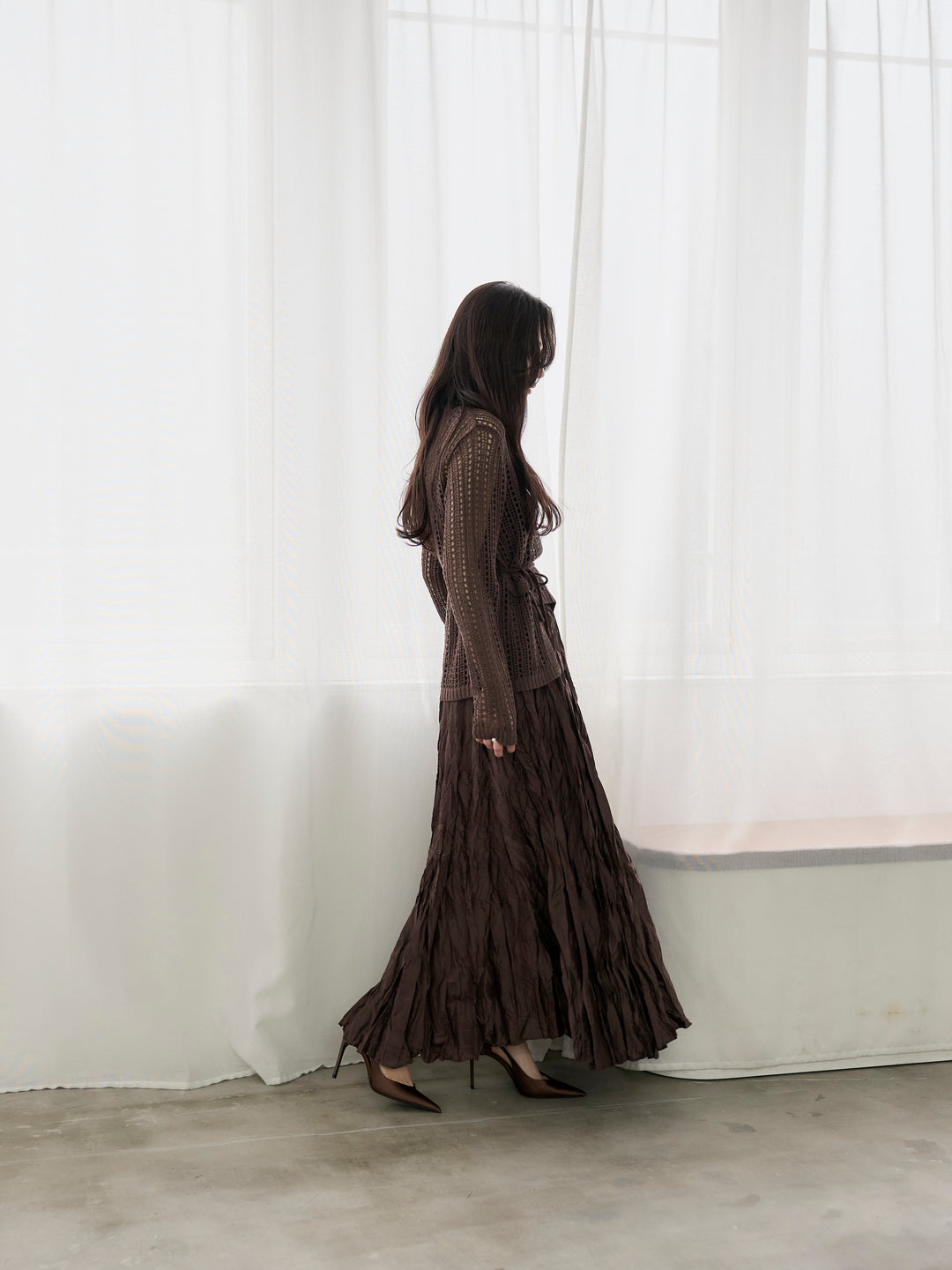 グロッシーワッシャープリーツスカート