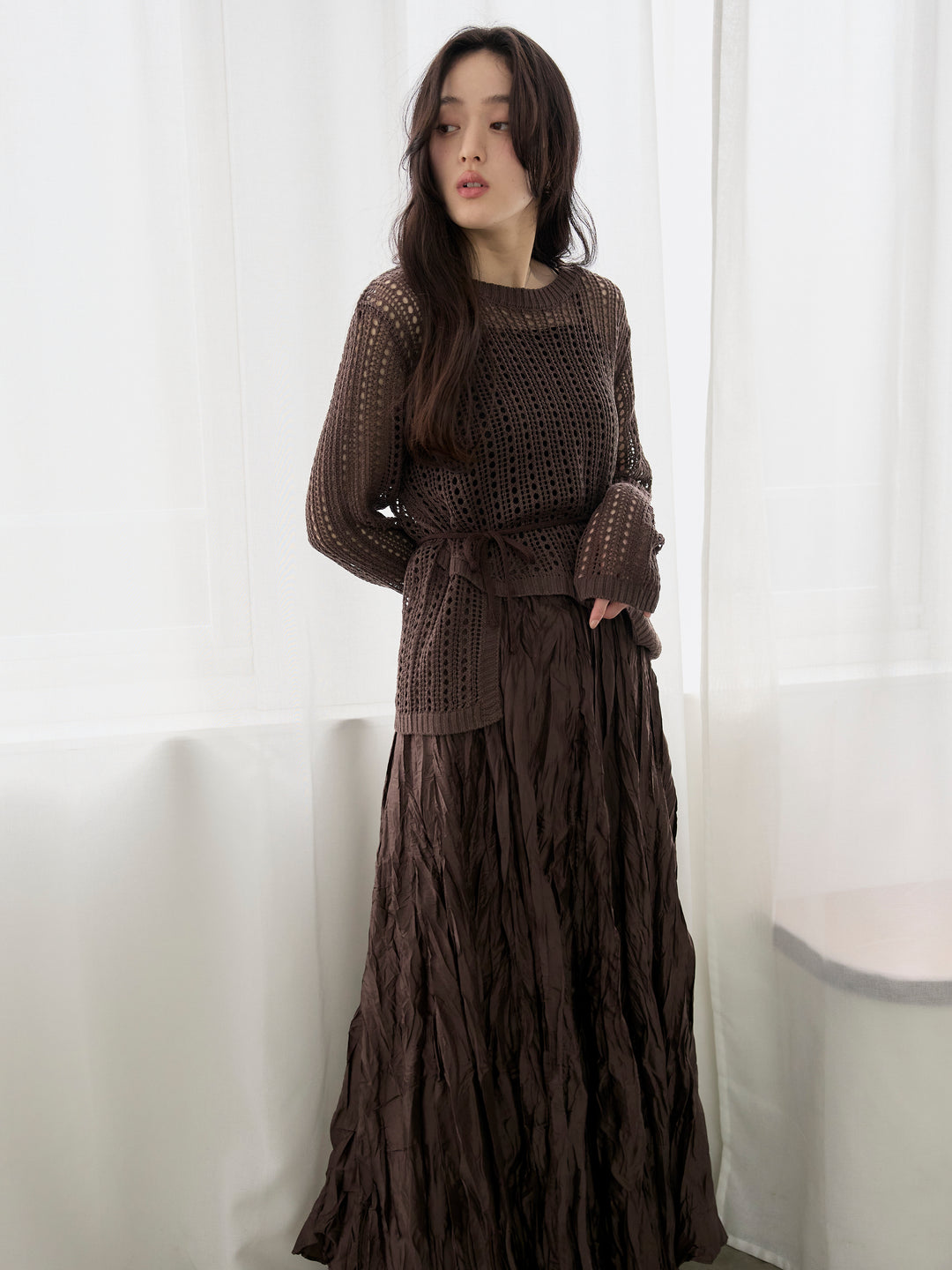 グロッシーワッシャープリーツスカート