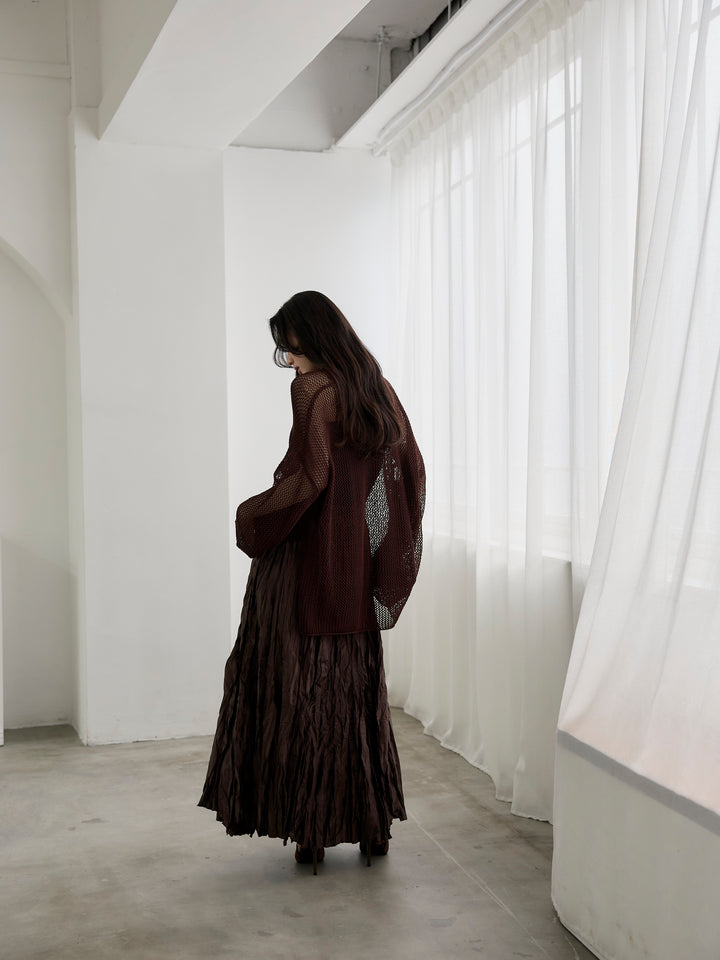 リネンタッチメッシュルーズトップス