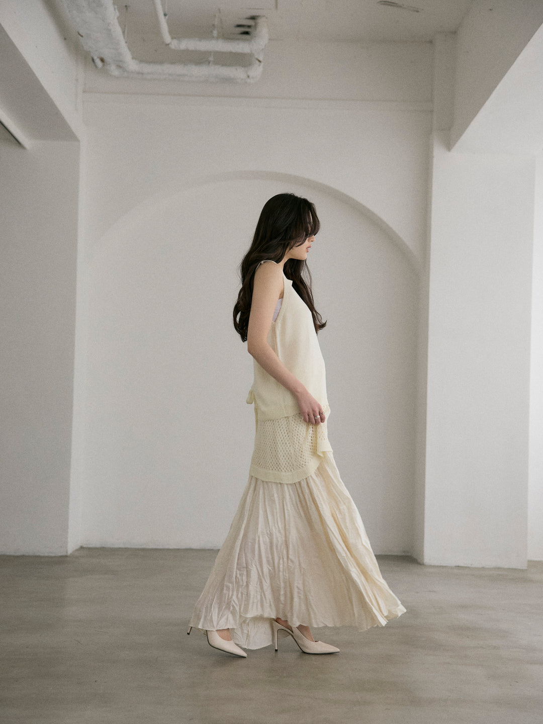 【SET】リネンタッチノースリトップス&透かし編みラップミニスカートSET+グロッシーワッシャープリーツスカート(2set)