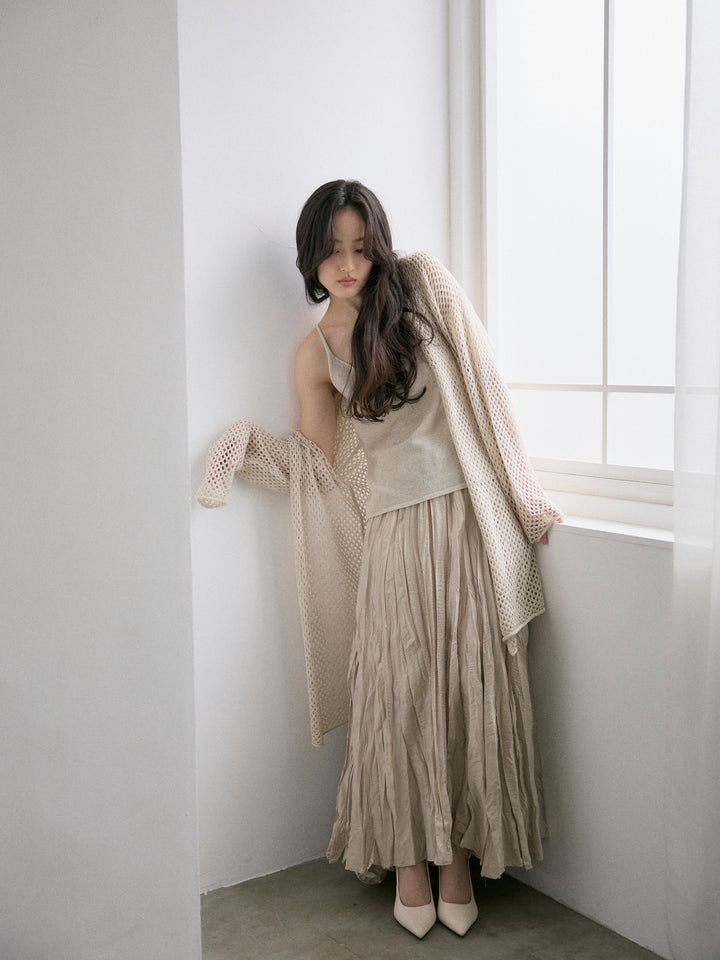 リネンタッチ透かし編みカーディガン&キャミソールSET