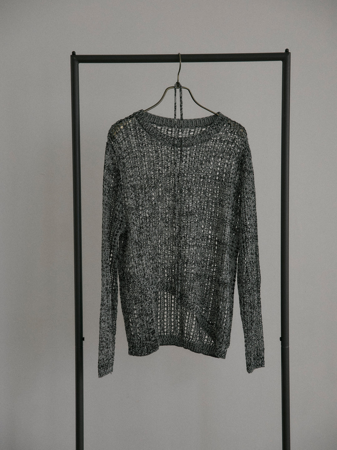 リネンタッチデザイン編みタイ付きルーズトップス