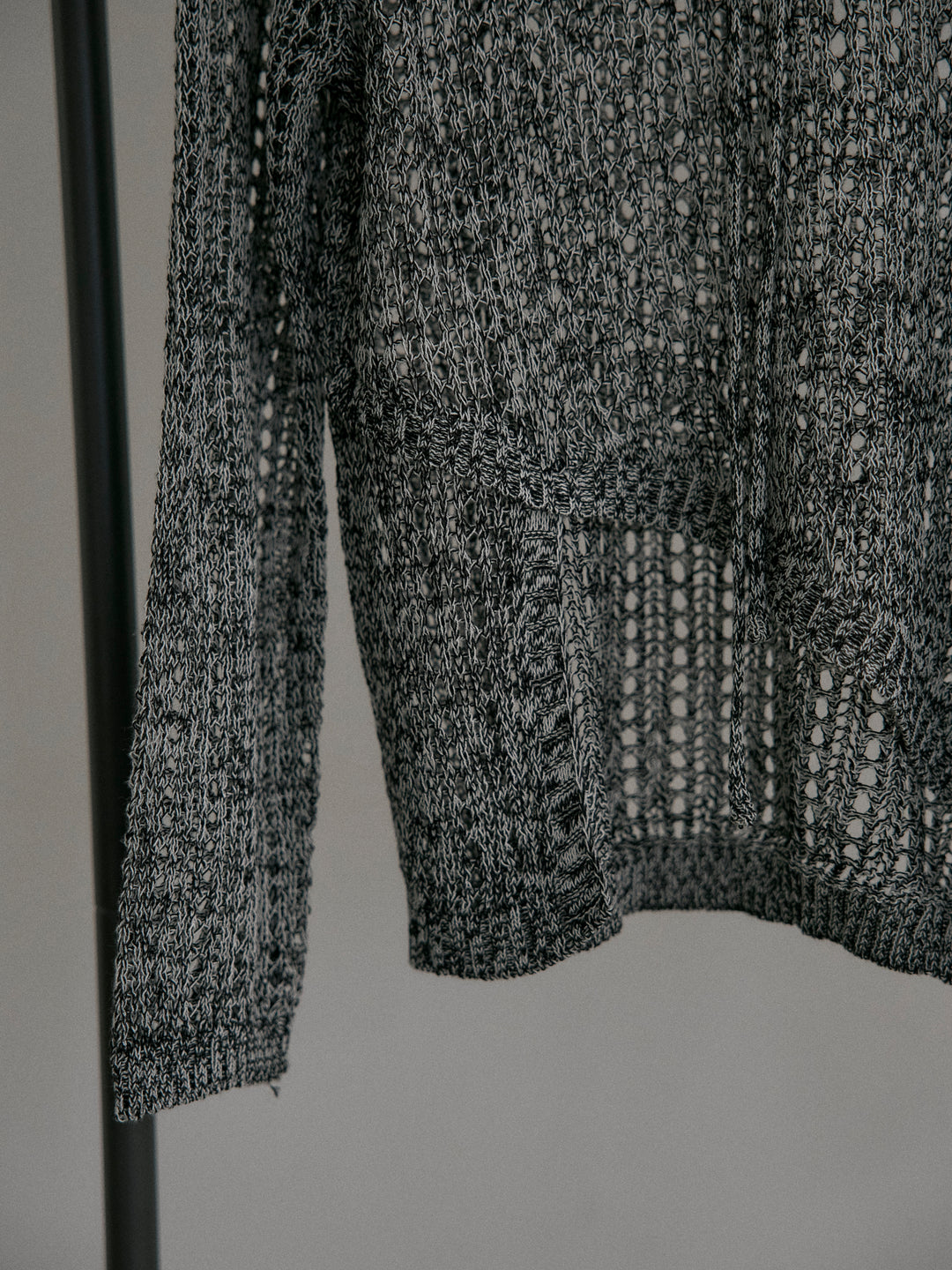 リネンタッチデザイン編みタイ付きルーズトップス