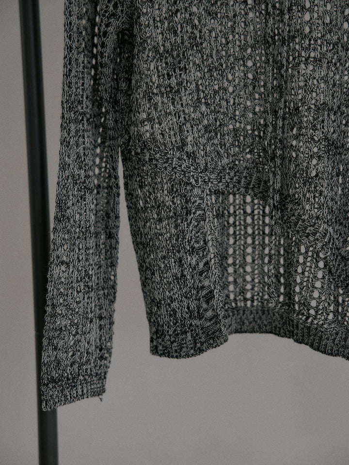 リネンタッチデザイン編みタイ付きルーズトップス