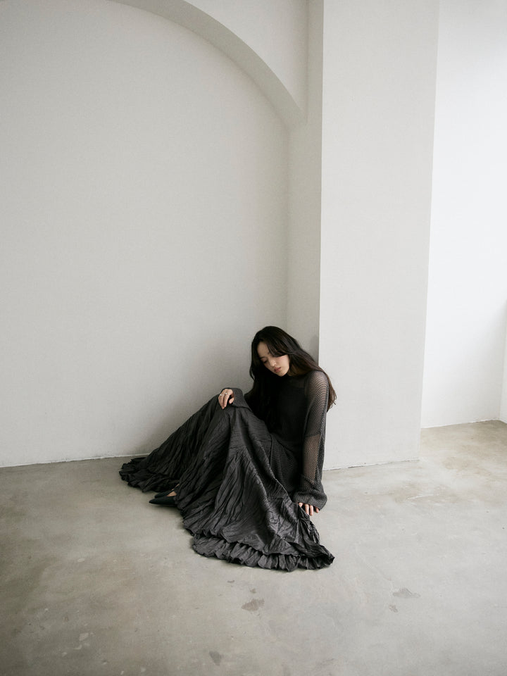 リネンタッチメッシュルーズトップス