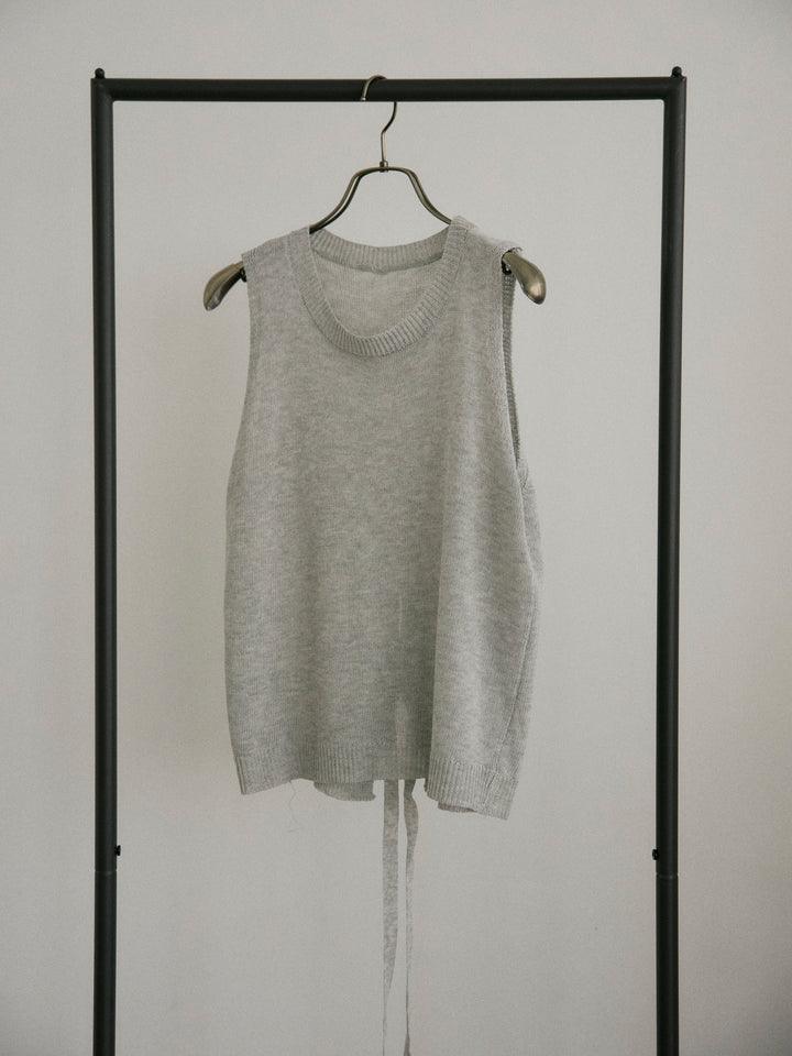 リネンタッチノースリトップス&透かし編みラップミニスカートSET