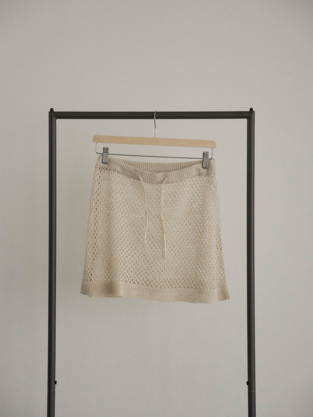 リネンタッチノースリトップス&透かし編みラップミニスカートSET