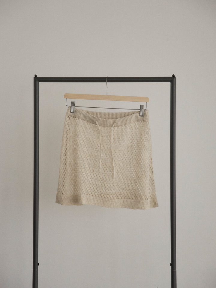 リネンタッチノースリトップス&透かし編みラップミニスカートSET