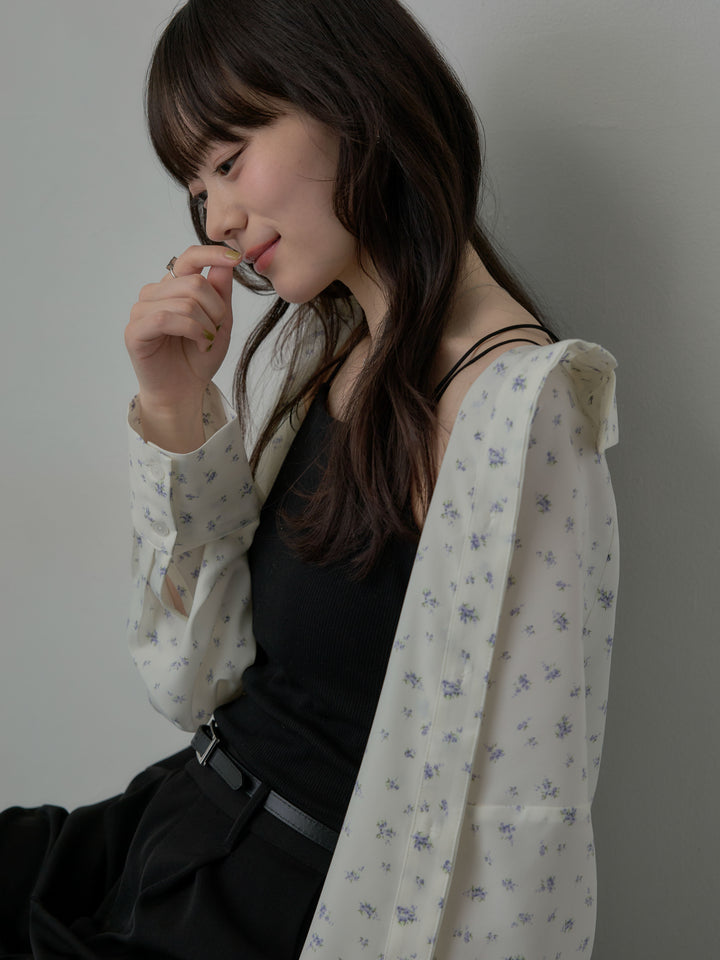 小花柄サテンオーバーシャツ