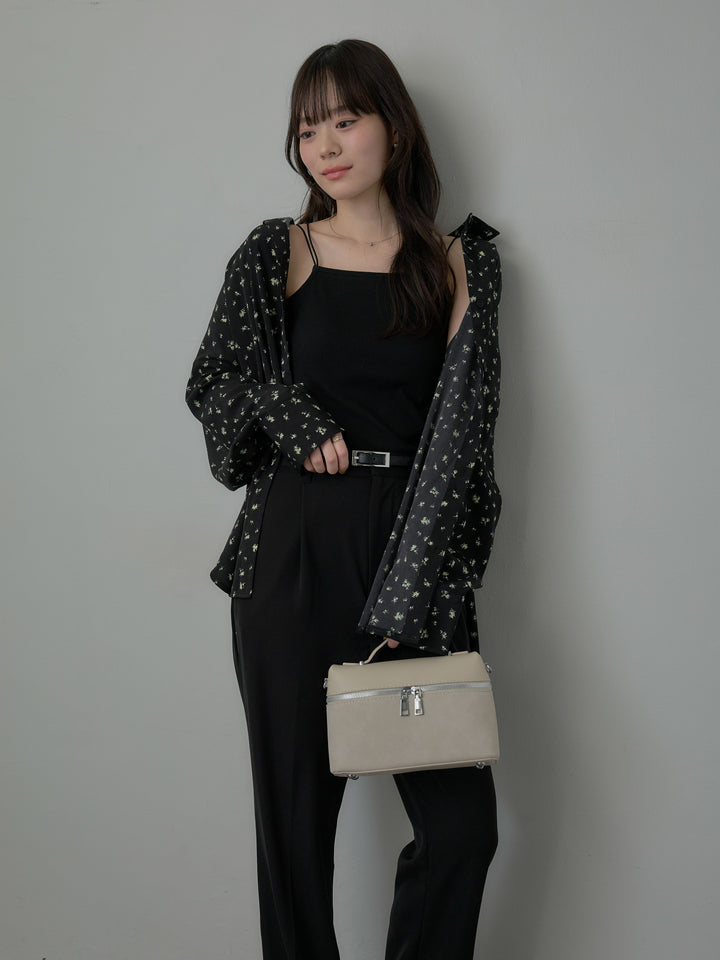 【SET】小花柄サテンオーバーシャツ+エステルツイルセミフレアパンツ(2set)