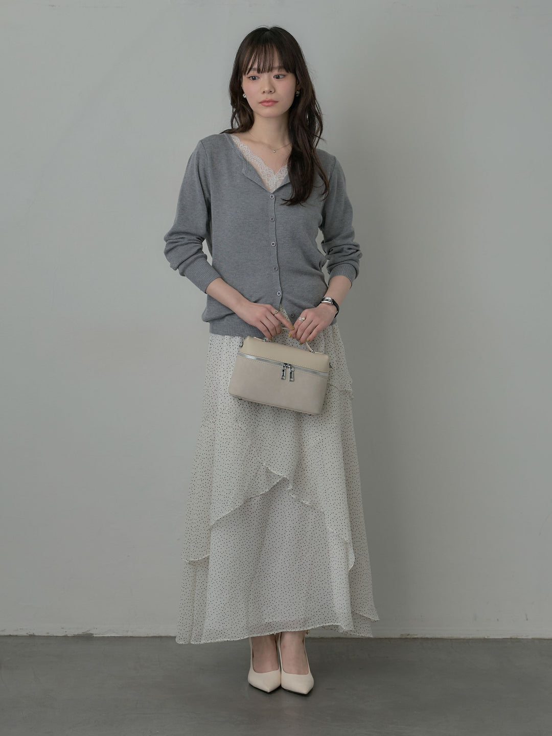 レースドッキングスプリングニットカーディガン