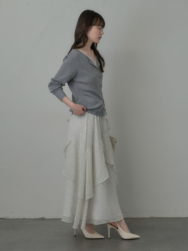 レースドッキングスプリングニットカーディガン