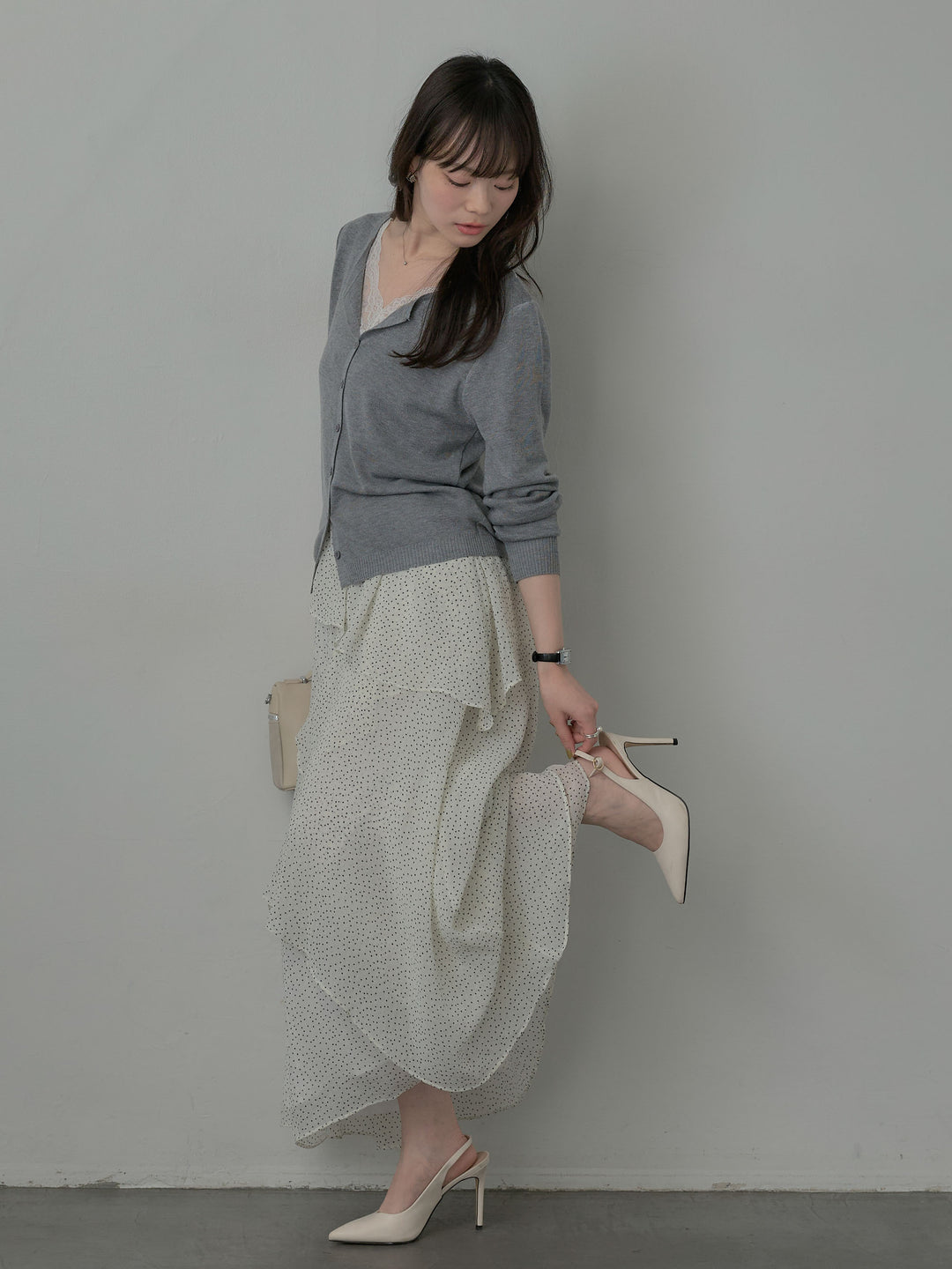 レースドッキングスプリングニットカーディガン