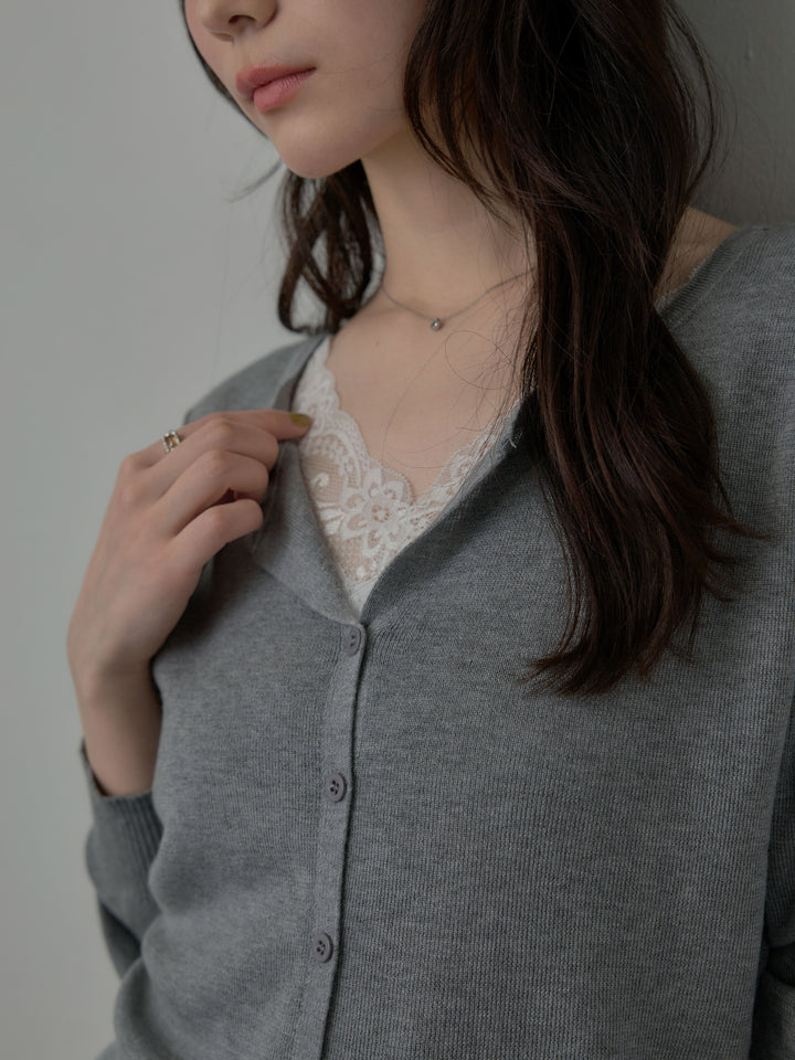 レースドッキングスプリングニットカーディガン