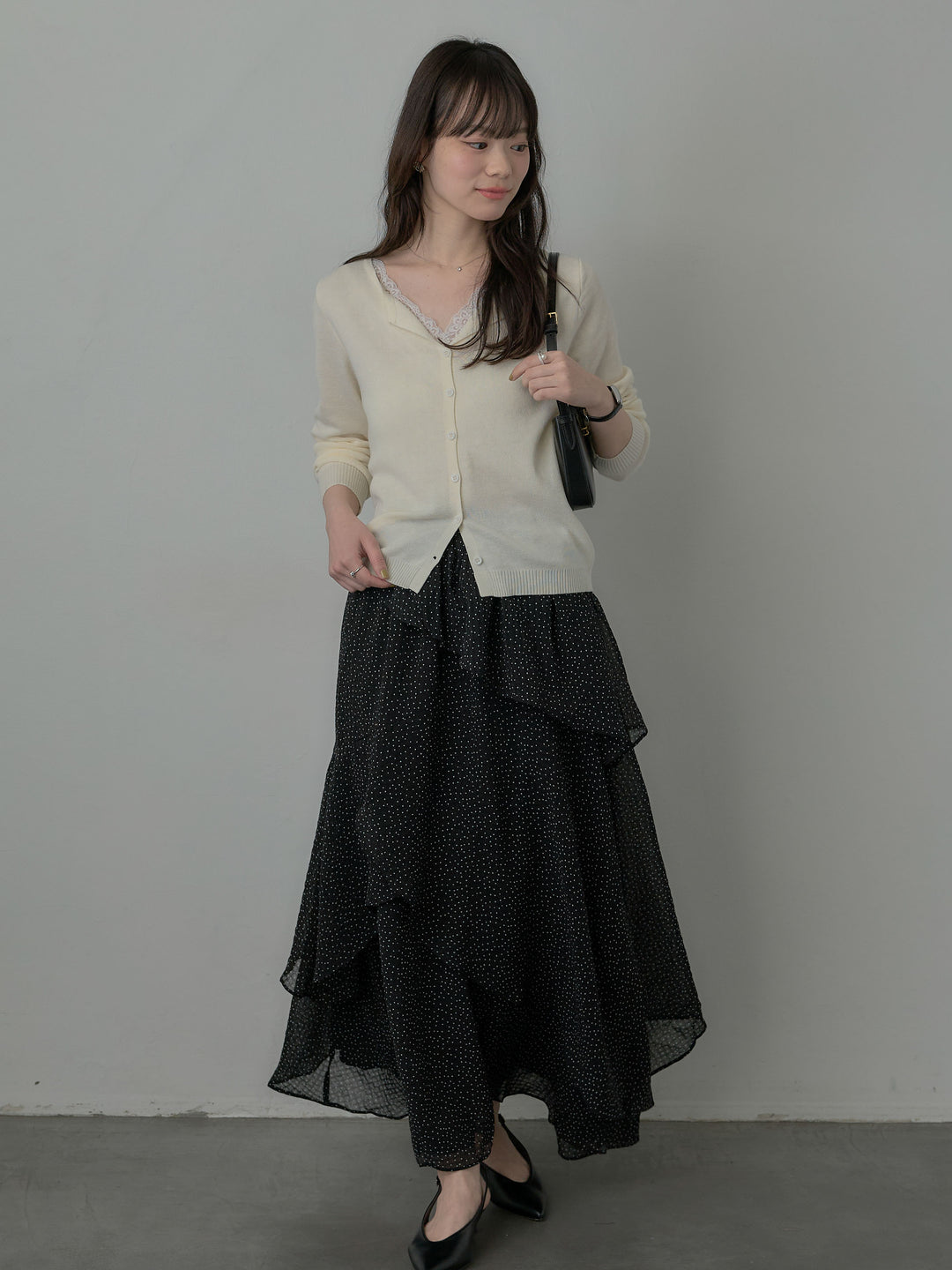 レースドッキングスプリングニットカーディガン