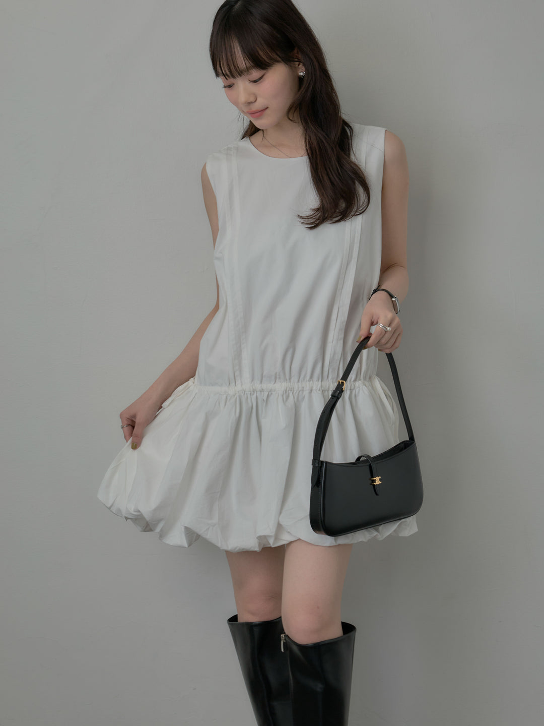 サイドリボンノースリーブバルーンミニワンピース
