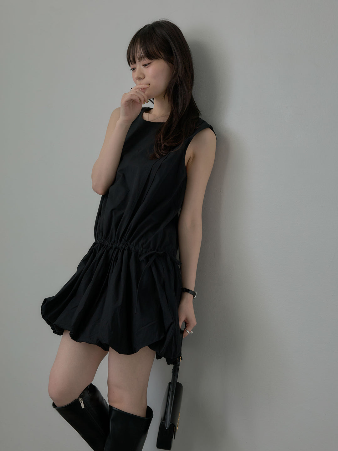サイドリボンノースリーブバルーンミニワンピース