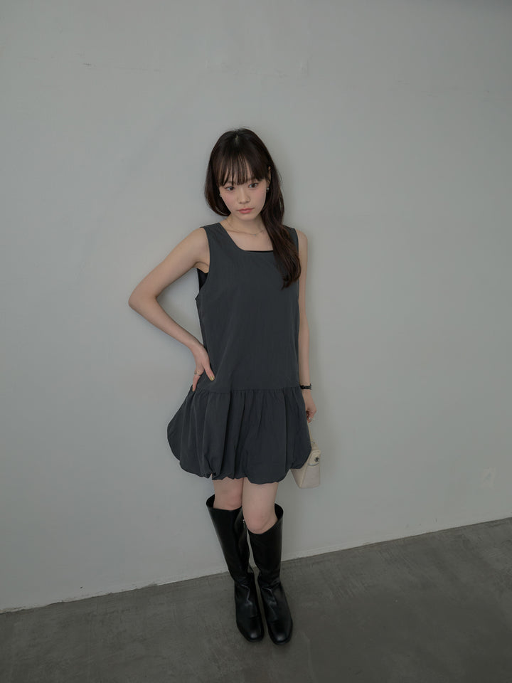 裾ドロストノースリーブミニワンピース