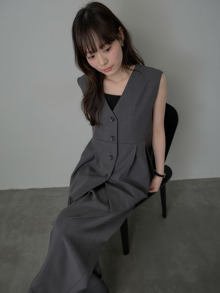 【SET】ツイルタックベスト+ウエスト配色ツイルパンツ(2set)