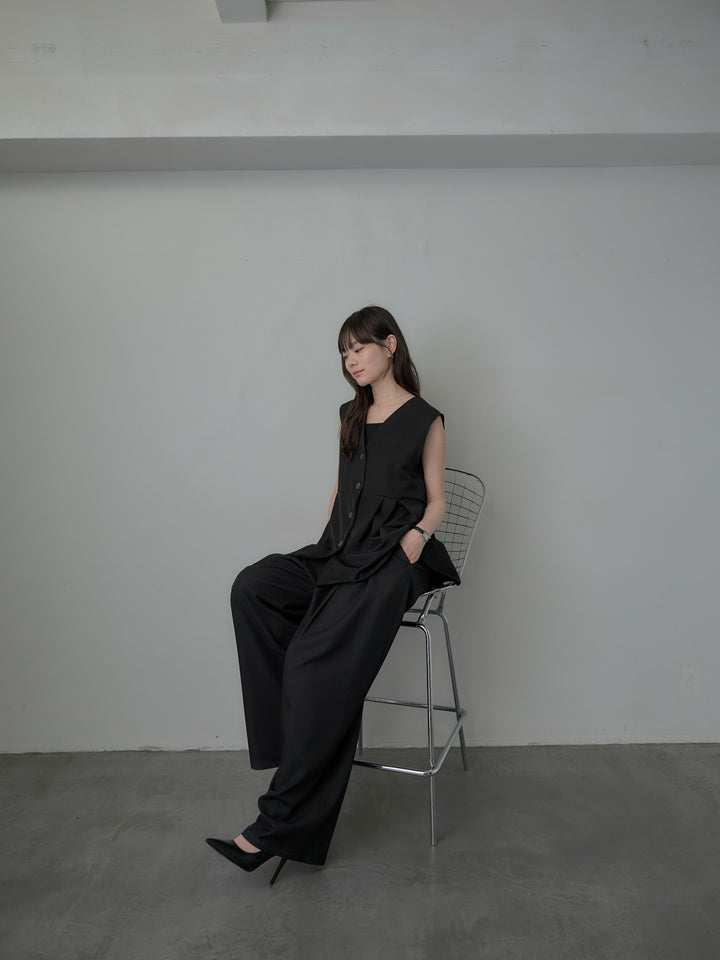 【SET】ツイルタックベスト+ウエスト配色ツイルパンツ(2set)